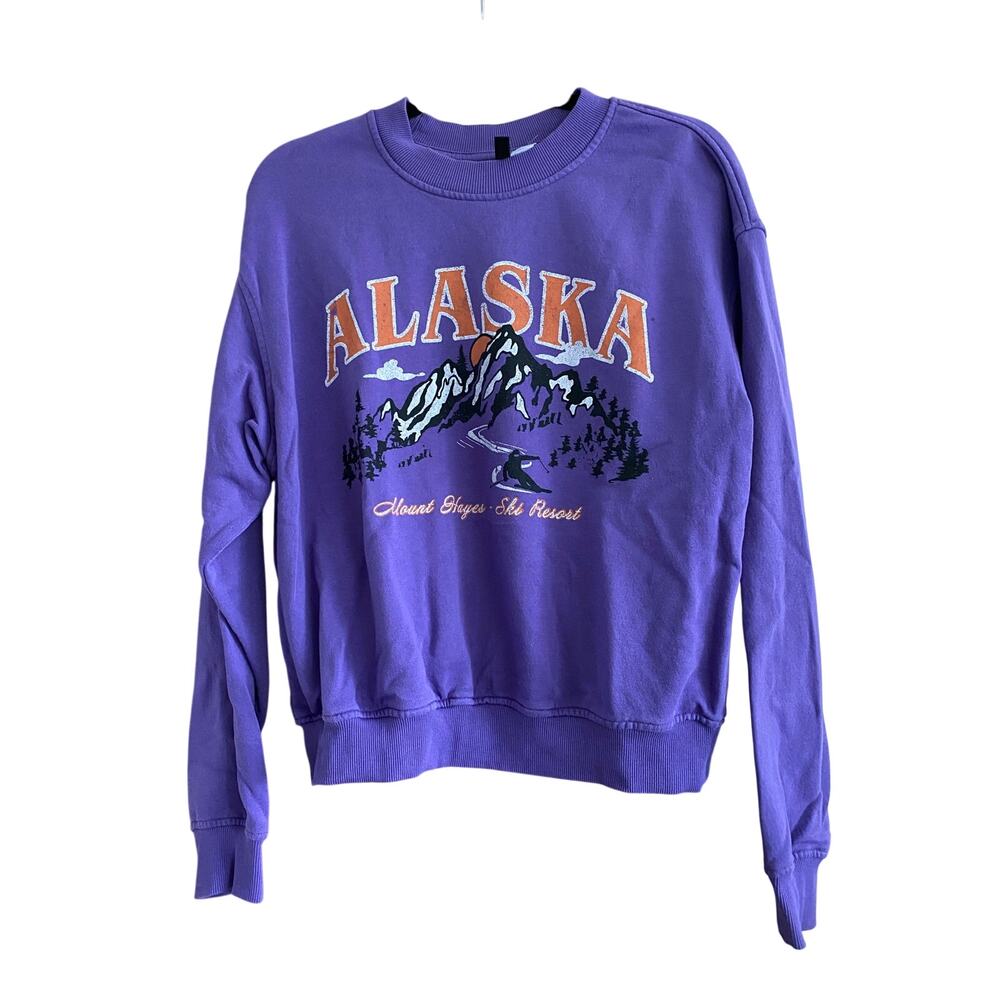 H&M Alaska Graphic Purple Pullover Size Large